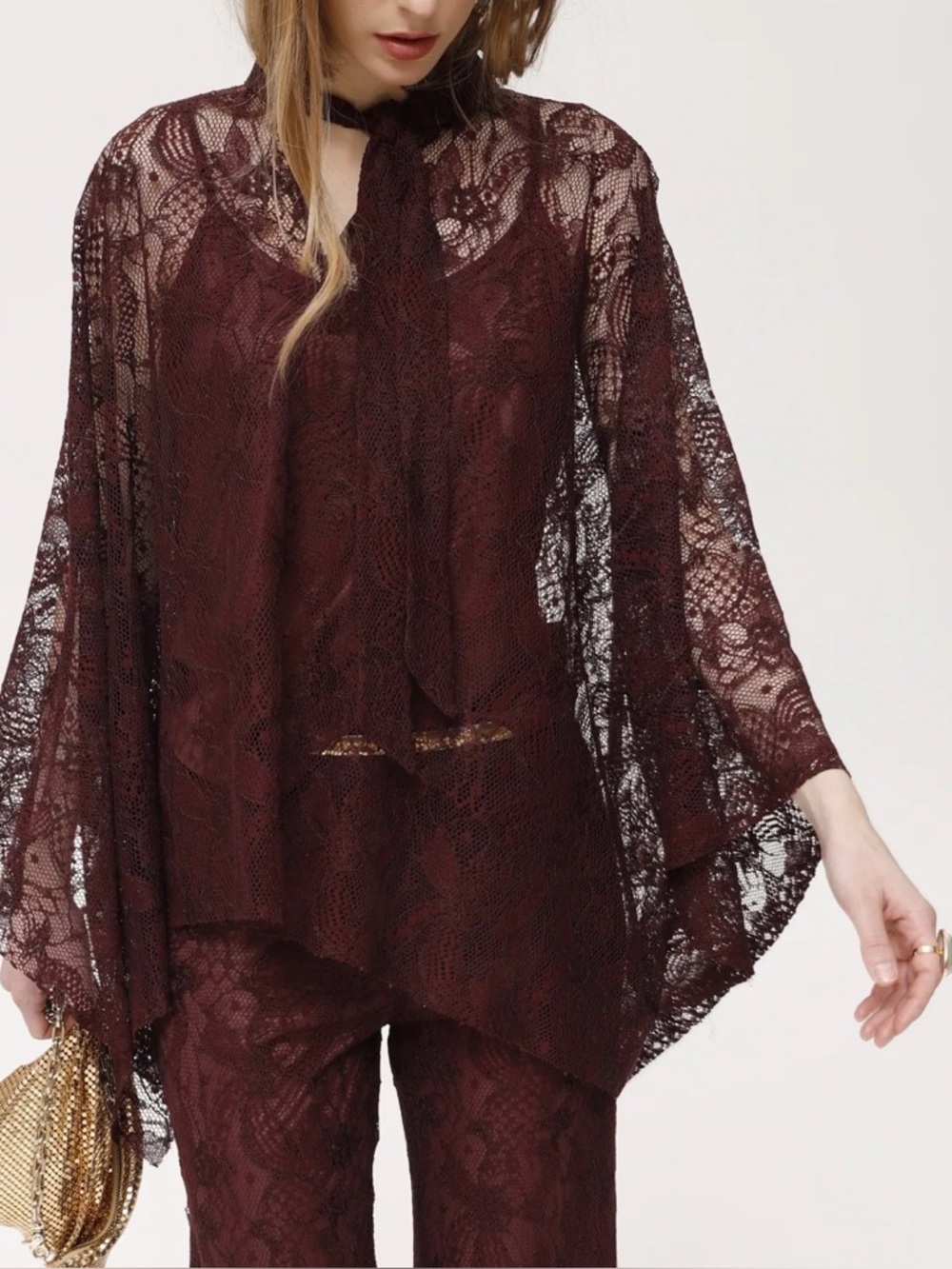 OKY Event Lace Cape with Cami made in Spain. Burgundy/Wine.  Euro 34 - Picture 8 of 8